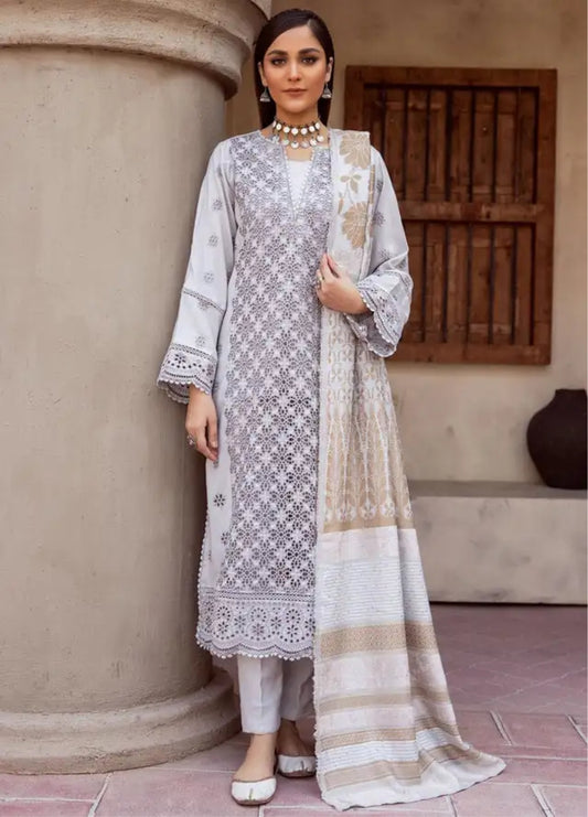 Mahees by Riaz Arts Embroidered Leather Peach Suits Unstitched 3 Piece - Winter Collection