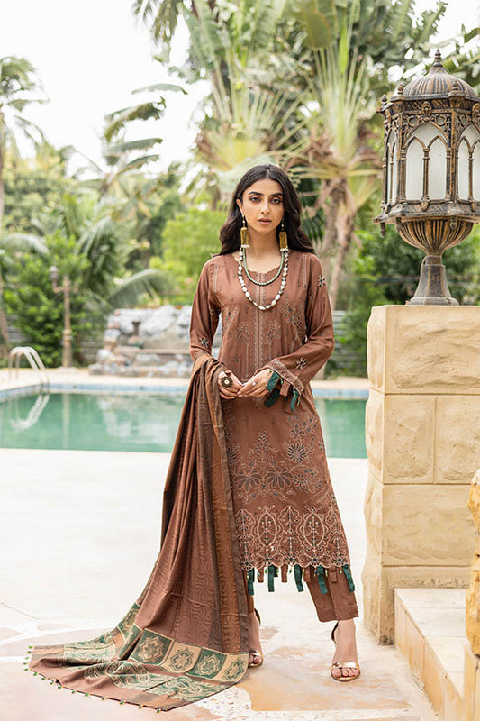 Dr.Haris Embroidered Doriya 3 piece suit With Fancy Shawl - Winter