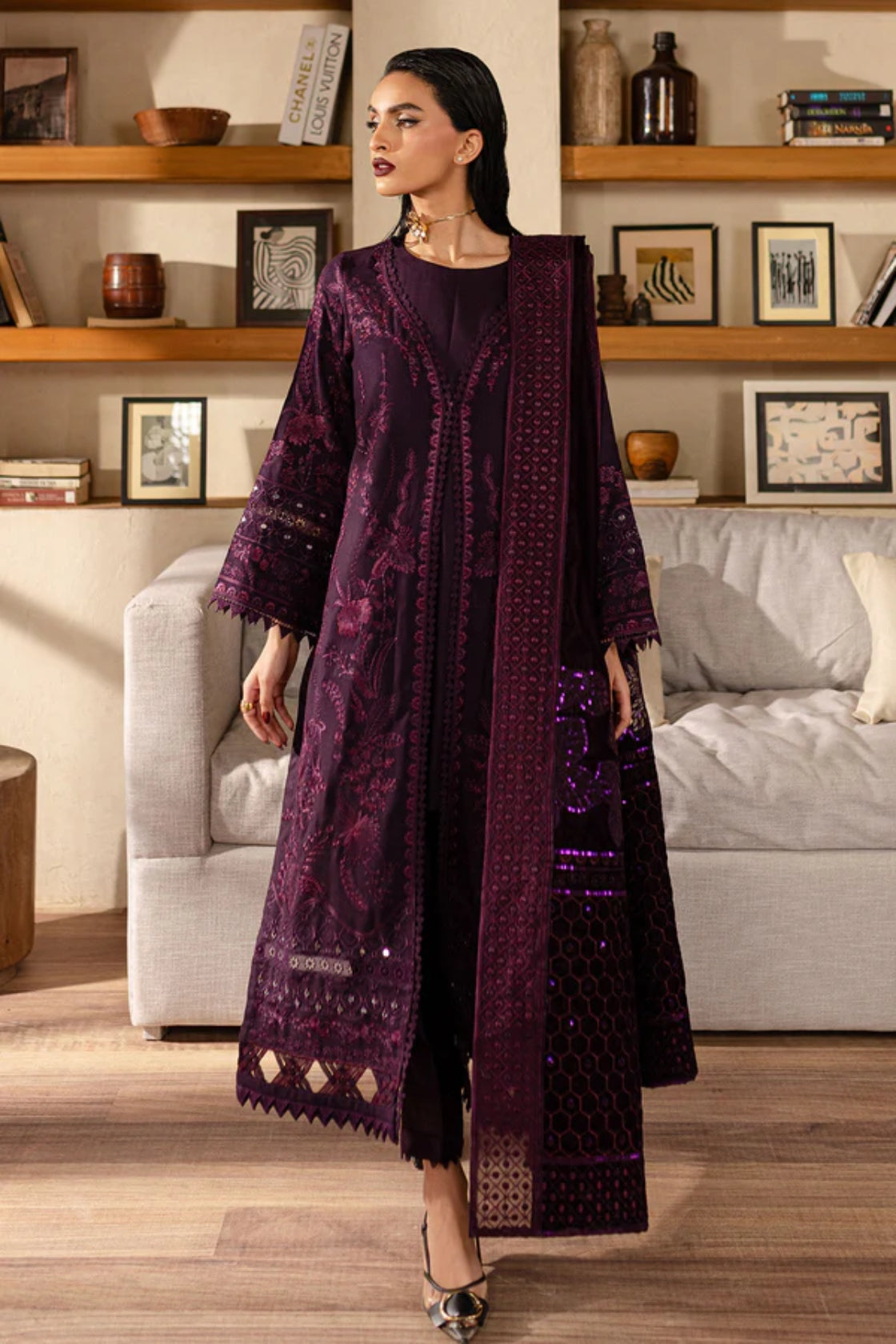 NUREH UNSTITCHED VELVET SHAWL SUIT - WINTER