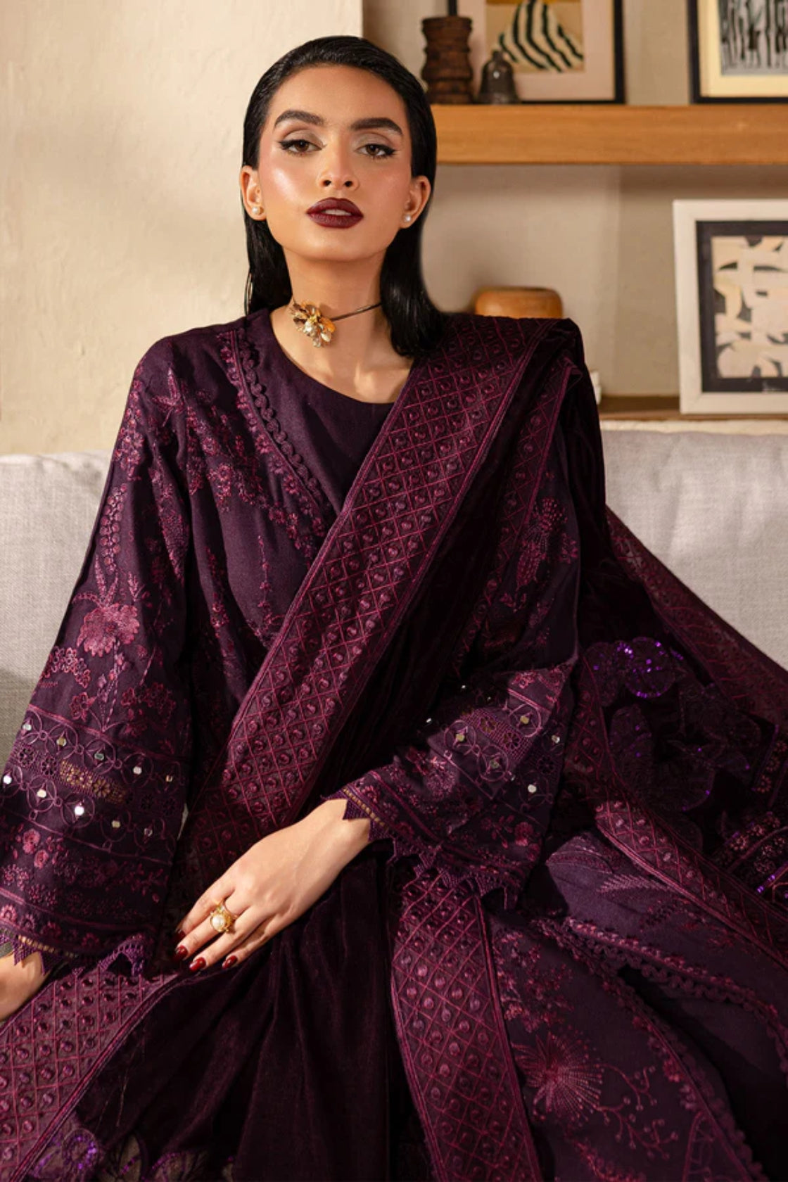 NUREH UNSTITCHED VELVET SHAWL SUIT - WINTER