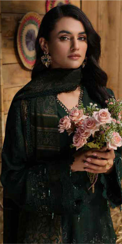 Tehzeeb Embroidered Leather Peach Collection With Embroidered Velvet Jacquard - Winter