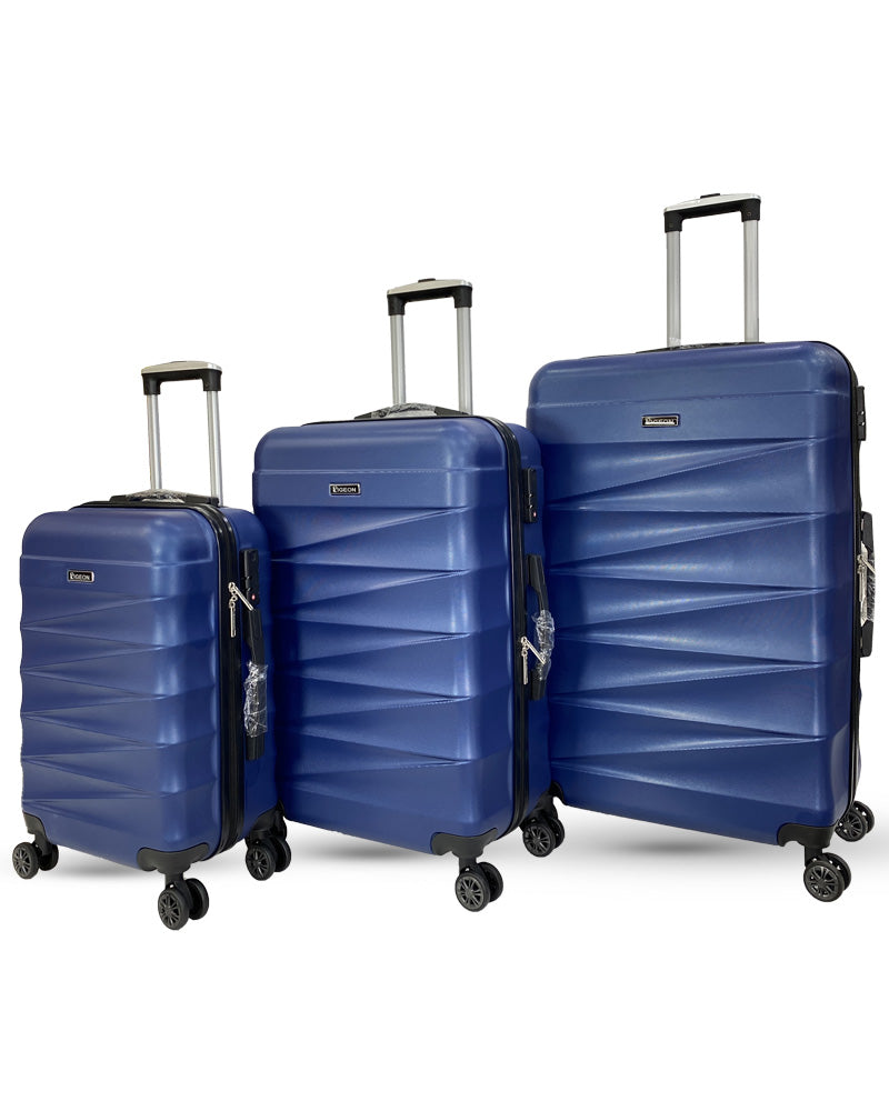 Modern Textured 3 Piece Trolley Luggage Set in Blue Color