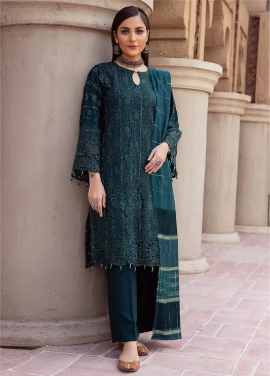 Mahees by Riaz Arts Embroidered Leather Peach Suits Unstitched 3 Piece - Winter Collection