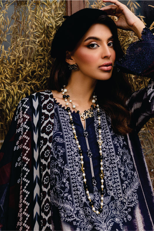 Nureh Embroidered Unstitched Printed Slub Linen Suit - Winter