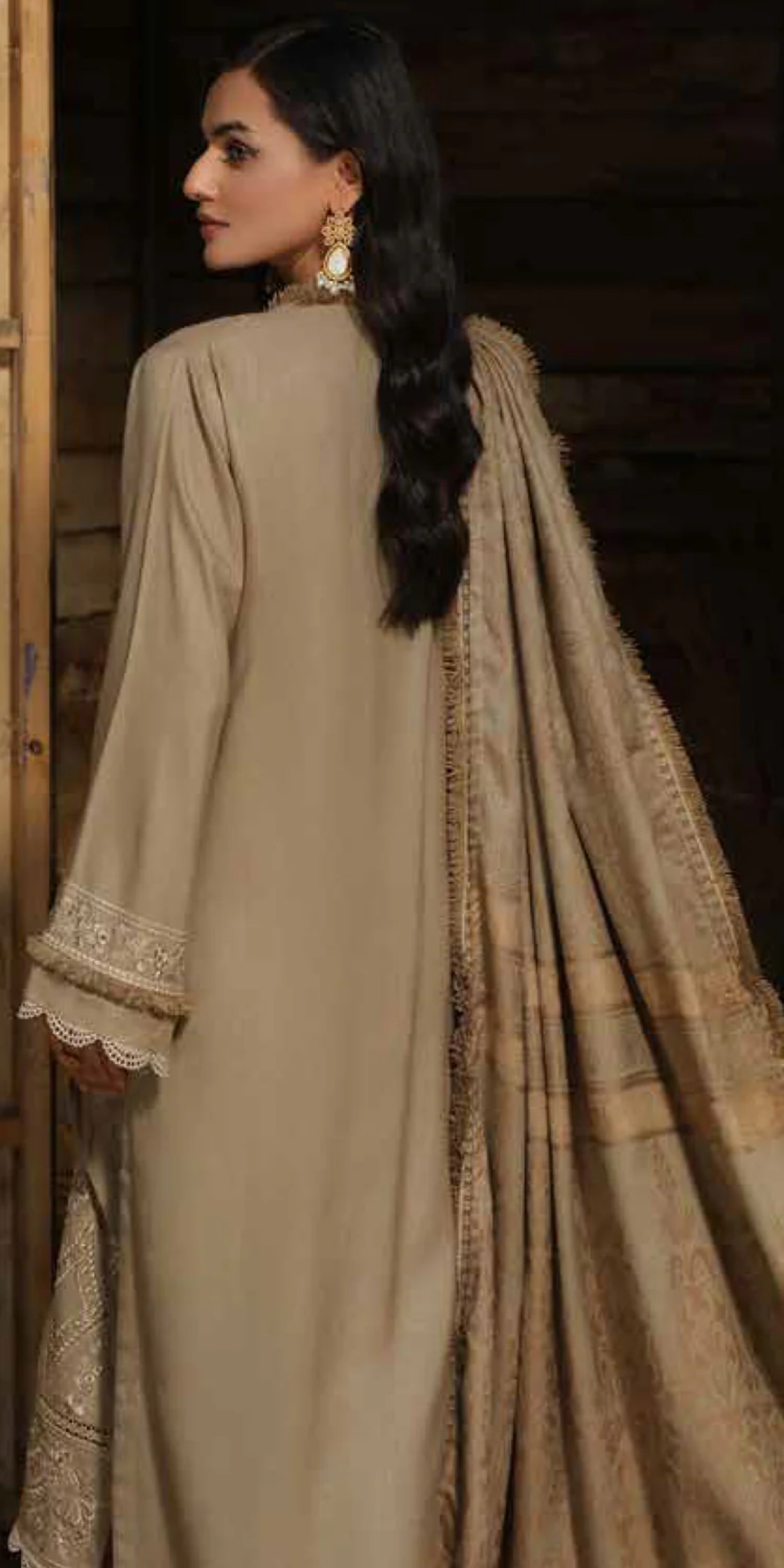 Tehzeeb Embroidered Leather Peach Collection With Embroidered Velvet Jacquard - Winter