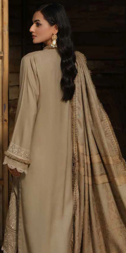 Tehzeeb Embroidered Leather Peach Collection With Embroidered Velvet Jacquard - Winter