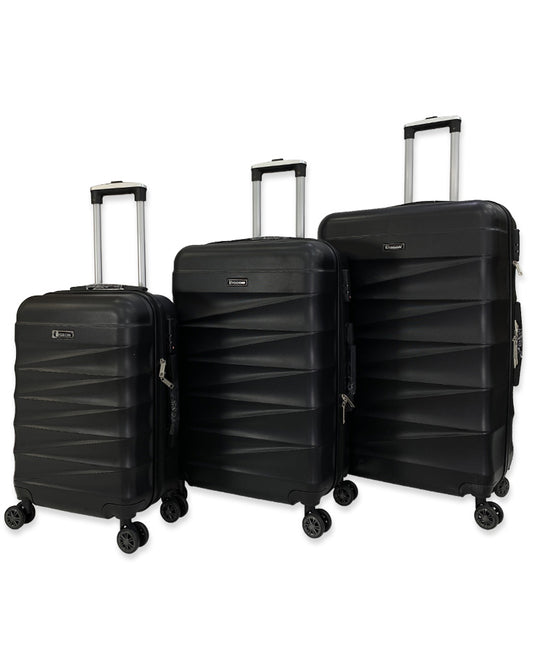 Modern Textured 3 Piece Trolley Luggage Set in Black Color