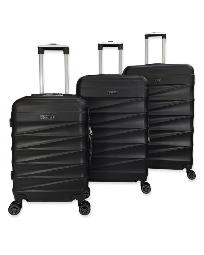 Modern Textured 3 Piece Trolley Luggage Set in Black Color