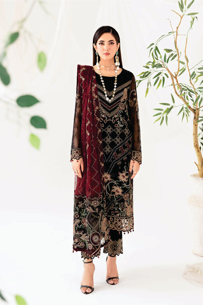 Ladies EMBROIDERED Chiffon Suit RANGOON by Ramsha