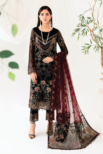 Ladies EMBROIDERED Chiffon Suit RANGOON by Ramsha