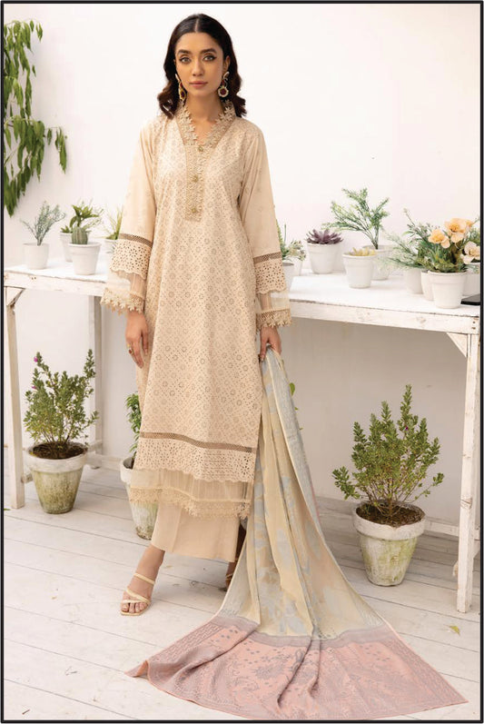 Ladies Unstitched Chikankari Suit Pearl By Riaz Arts