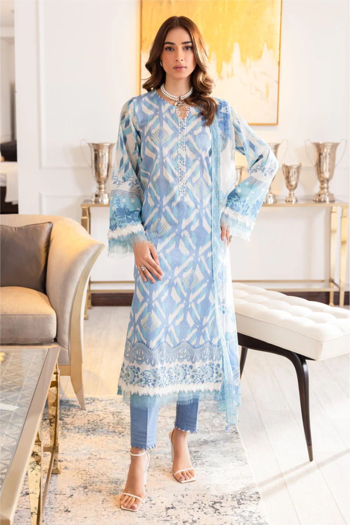 Ladies Printed And Embroidered Lawn Suit By Nureh