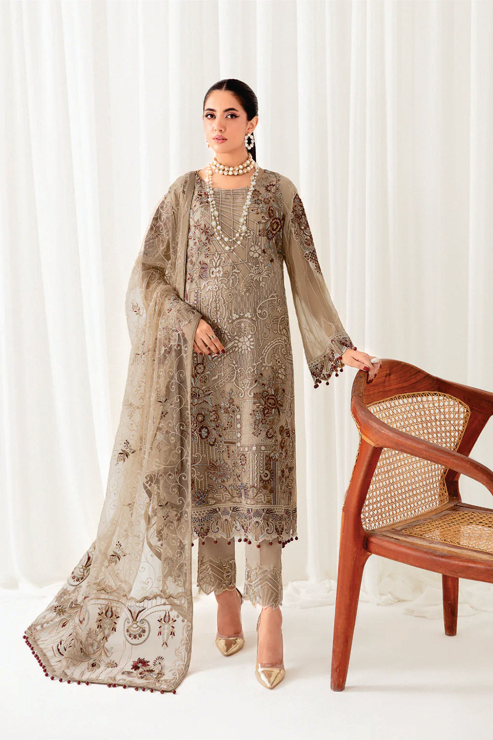 Ladies EMBROIDERED Chiffon Suit RANGOON by Ramsha