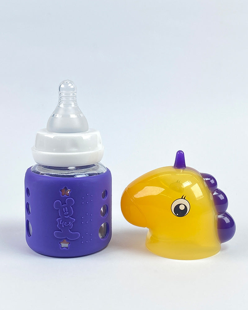 Unicorn Baby Feeder Bottle Glass Bottle with Silicone Grip and Fun Character Cap