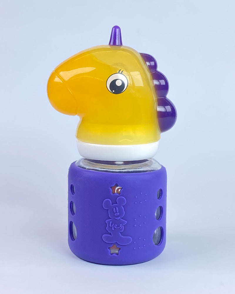 Unicorn Baby Feeder Bottle Glass Bottle with Silicone Grip and Fun Character Cap
