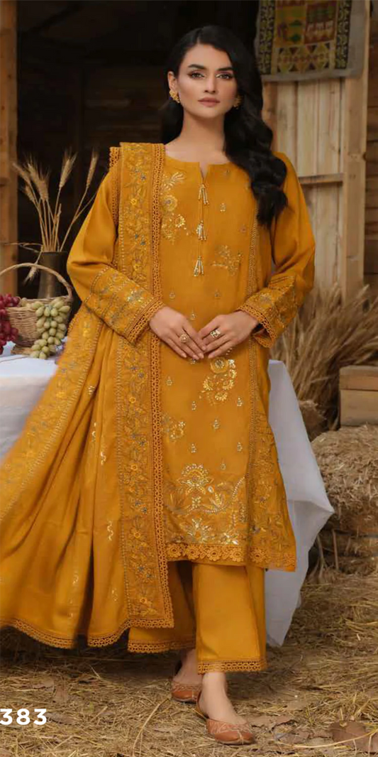 Tehzeeb Embroidered Leather Peach Collection With Embroidered Velvet Jacquard - Winter