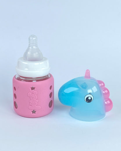 Unicorn Baby Feeder Bottle Glass Bottle with Silicone Grip and Fun Character Cap