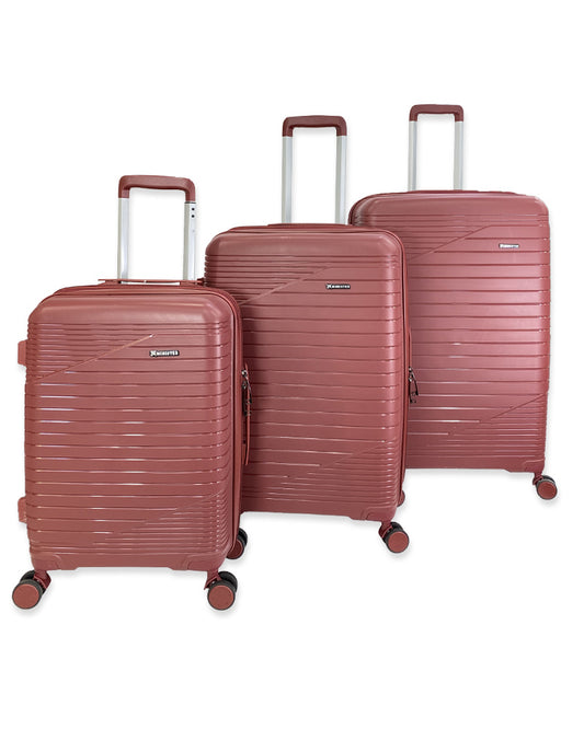 Stylish Rose Red Soft Shell Trolley Luggage Set for Travel