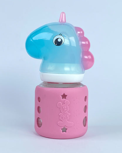 Unicorn Baby Feeder Bottle Glass Bottle with Silicone Grip and Fun Character Cap