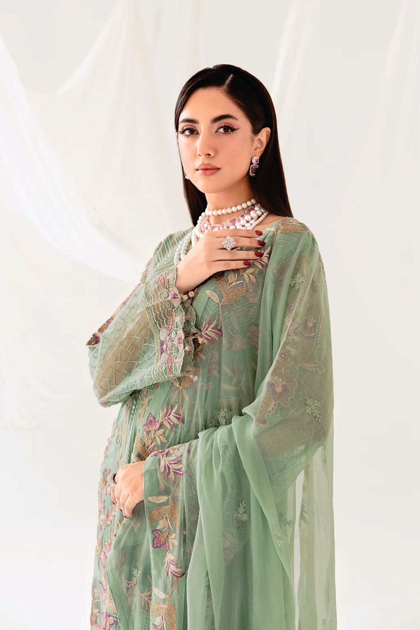 Ladies EMBROIDERED Chiffon Suit Rangoon by Ramsha