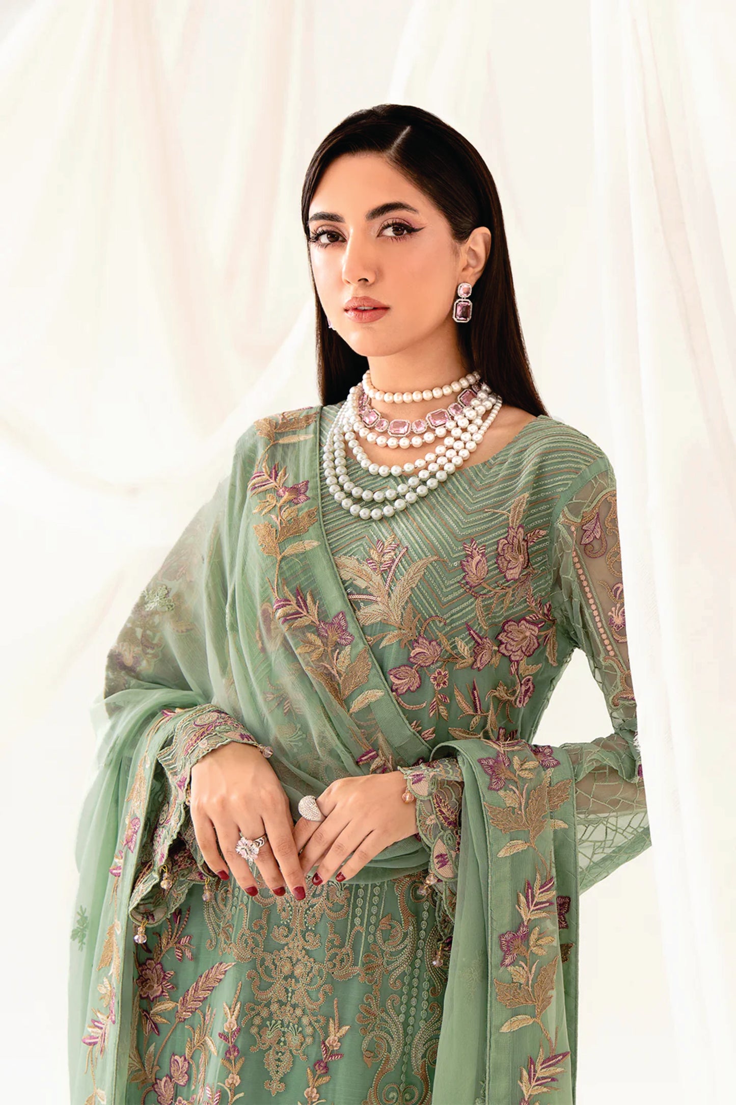 Ladies EMBROIDERED Chiffon Suit Rangoon by Ramsha