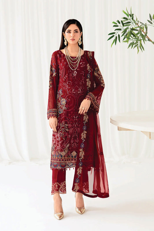 Ladies EMBROIDERED Chiffon Suit Rangoon by Ramsha