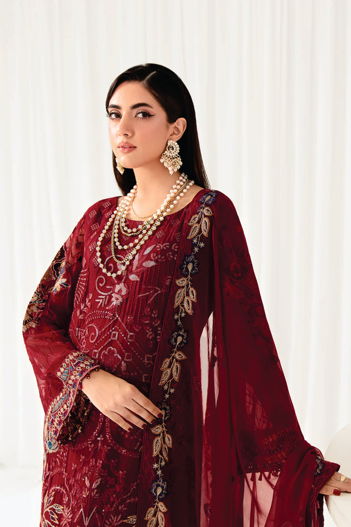 Ladies EMBROIDERED Chiffon Suit Rangoon by Ramsha