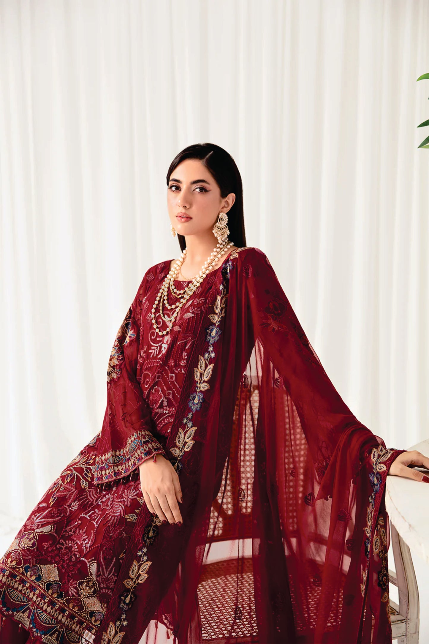 Ladies EMBROIDERED Chiffon Suit Rangoon by Ramsha