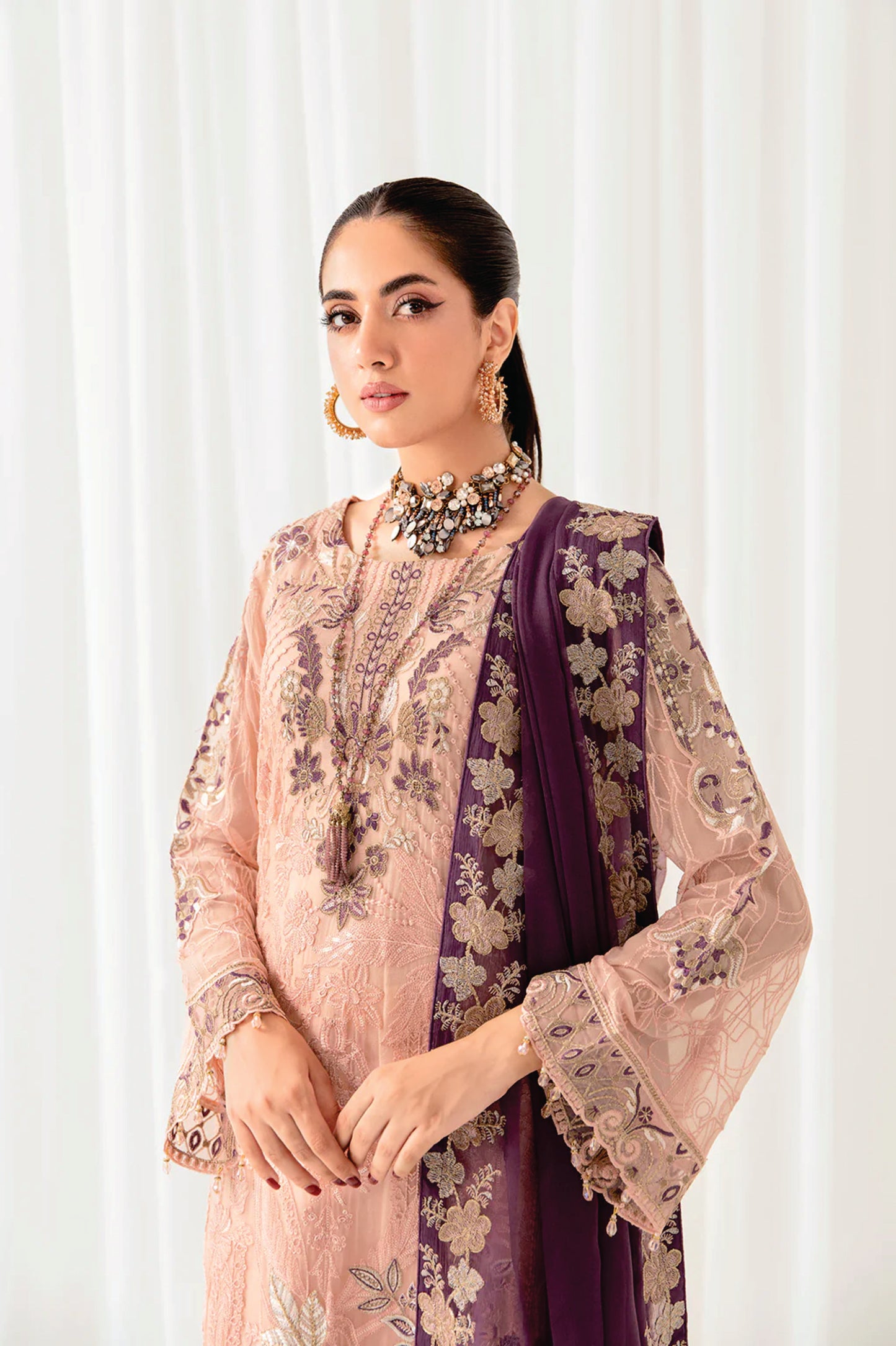 Ladies EMBROIDERED Chiffon Suit Rangoon by Ramsha