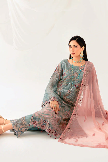 Ladies EMBROIDERED Chiffon Suit Rangoon by Ramsha