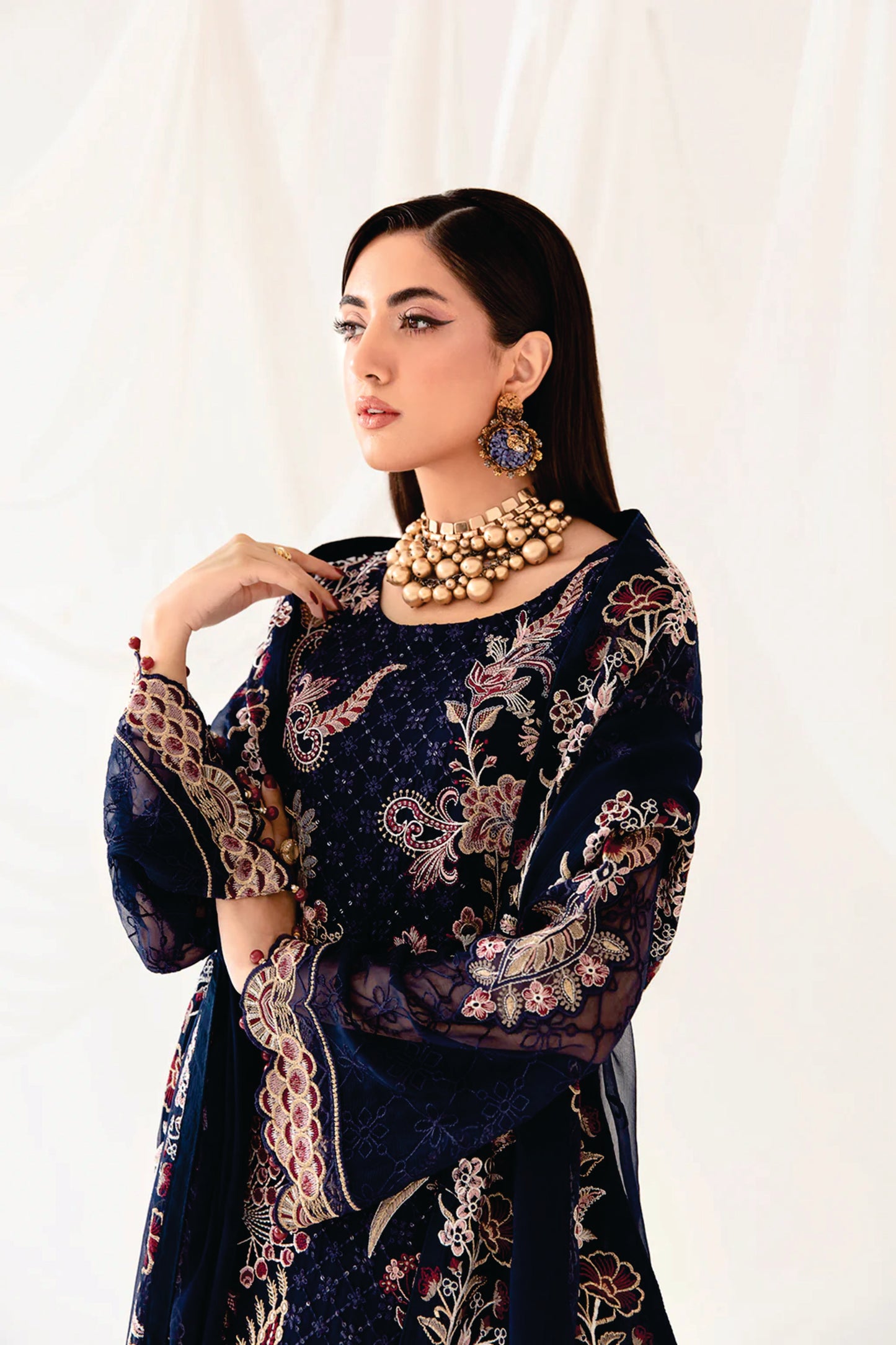 Ladies EMBROIDERED Chiffon Suit Rangoon by Ramsha