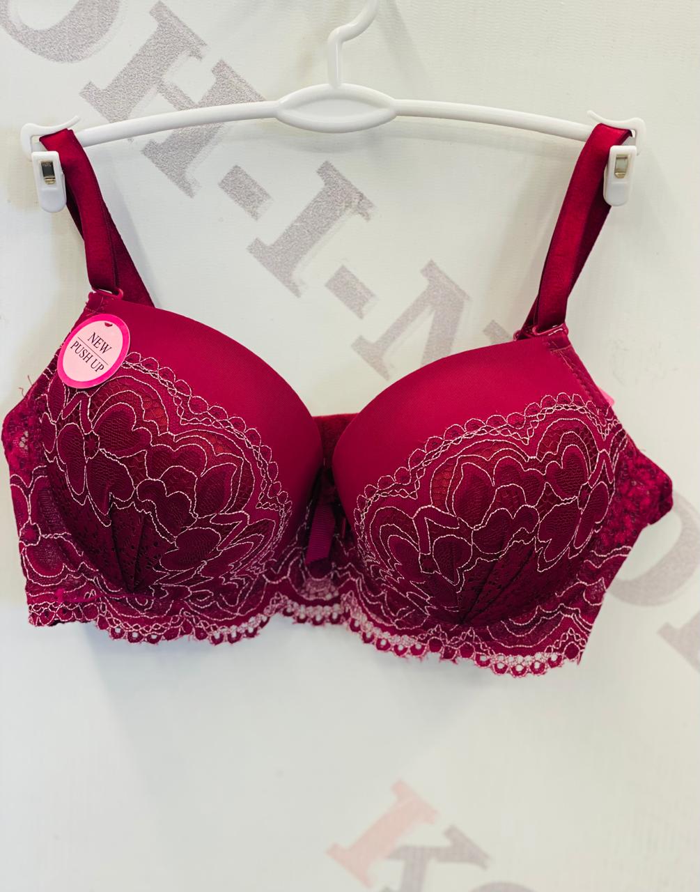 Women Single Padded Under Wired Embroidered Push Up Bra