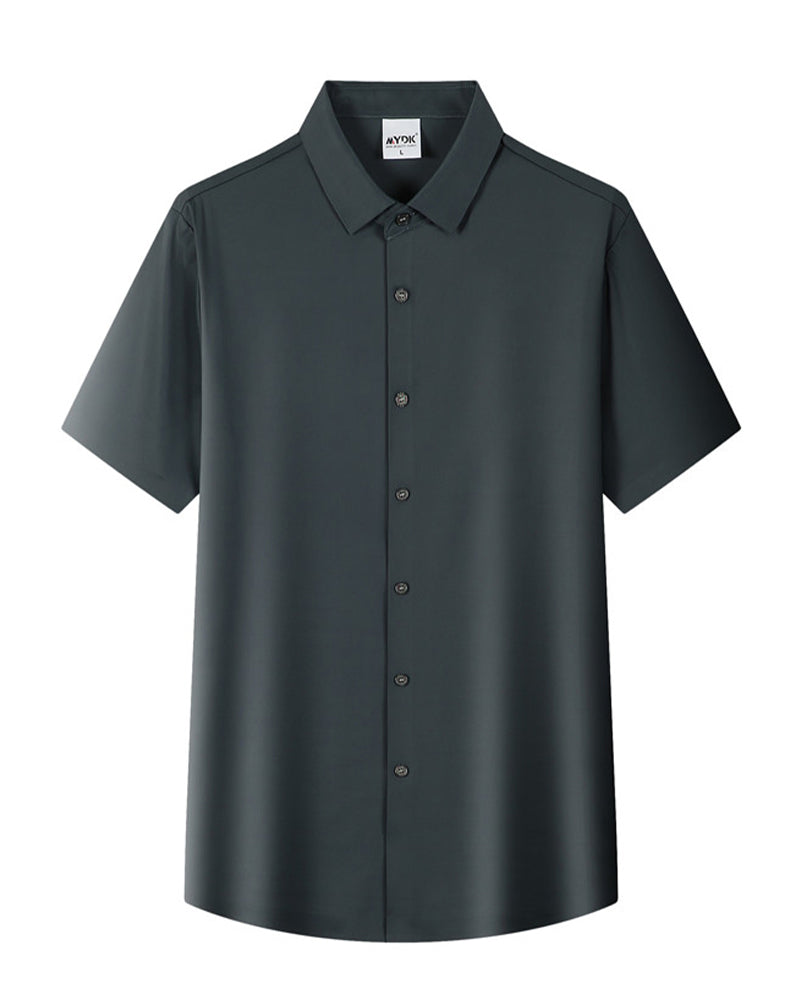Summer Men Solid Color Short Sleeve Loose Single Breasted Casual Shirt