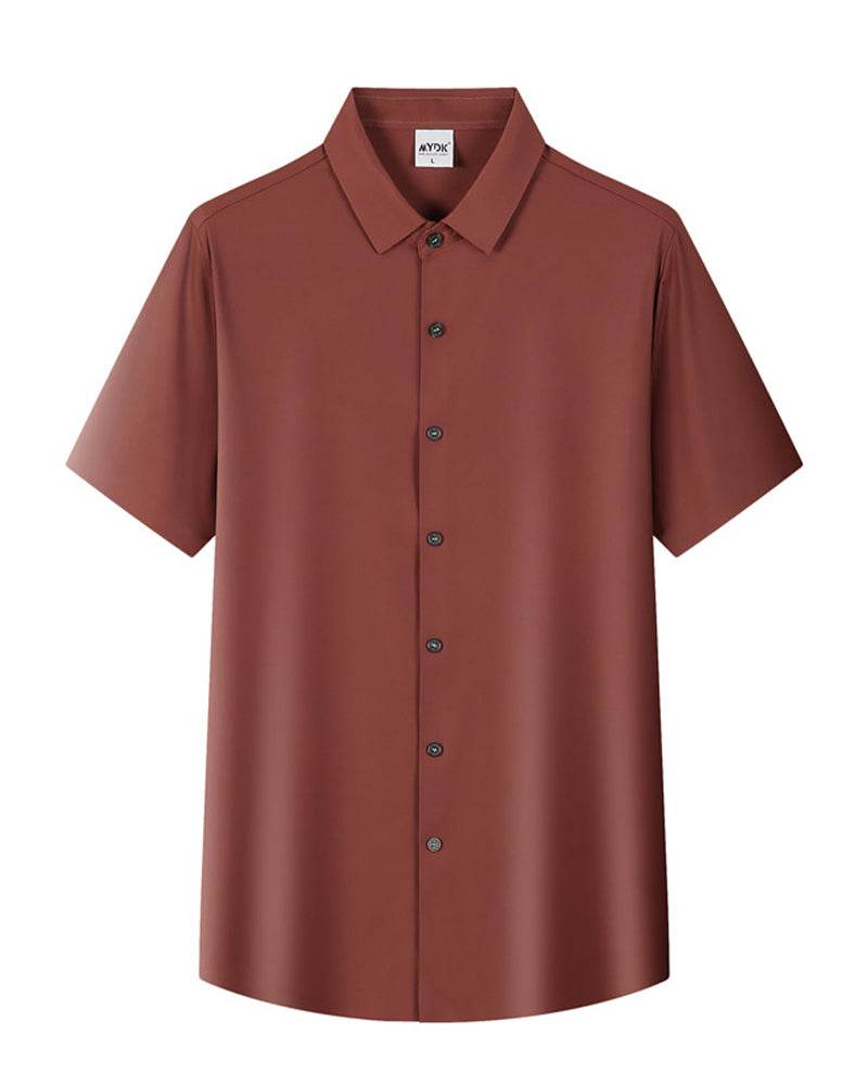 Summer Men Solid Color Short Sleeve Loose Single Breasted Casual Shirt